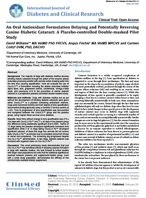 An Oral Antioxidant Formulation Delaying and Potentially Reversing Canine Diabetic Cataract: A Placebo-controlled Double-masked Pilot Study